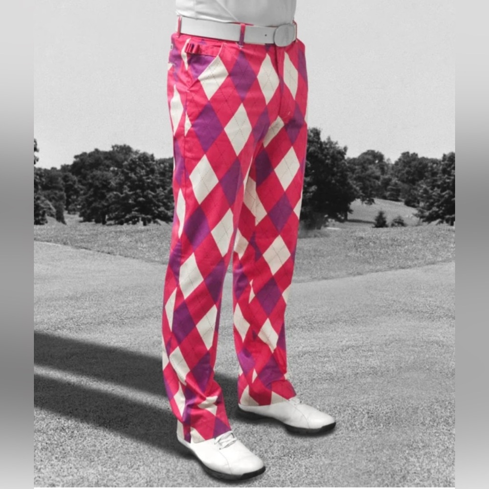 Royal & Awesome Back to the Fuscia Patterned Golf Trousers Mens Size 32/30
